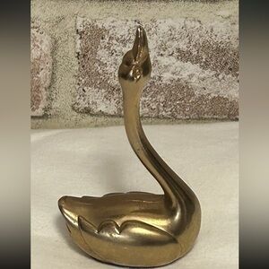 Elegant Brass Swan Paper Weight Sculpture